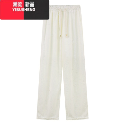 YIBUSHENG破洞烫钻设计感蝴蝶印花阔腿裤休闲裤女季高腰直筒裤拖地长裤子