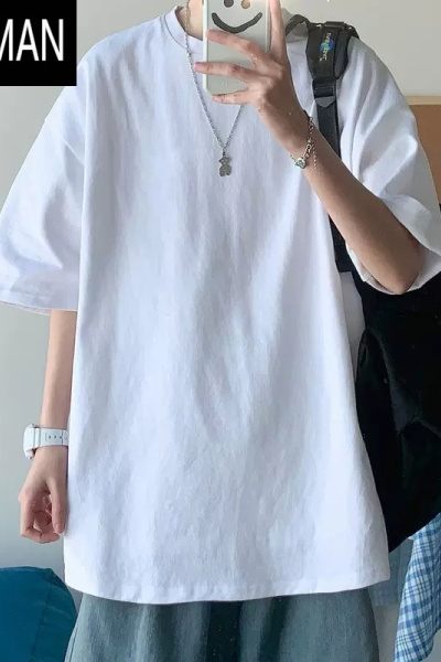 HLCOMAN短袖T恤男衣服ins夏季潮流纯色纯黑百搭学生情侣基础款宽松半截袖