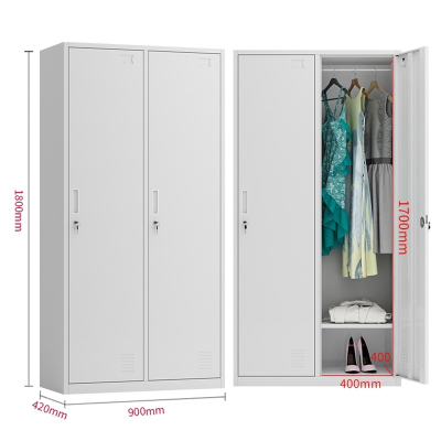 易企采 钢制加厚二门衣柜员工更衣柜储物柜学生宿舍带锁储物柜浴室衣柜健身房存包柜铁皮柜