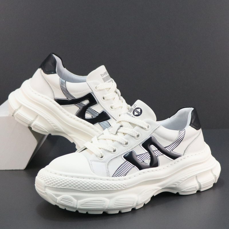 男鞋潮鞋真皮小白鞋新款秋季厚底增高运动休闲鞋时尚老爹鞋男