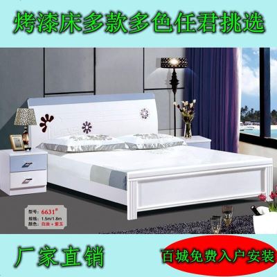 小户型白色烤漆实木床1.8x1.9米双人1.5m气压高箱抽屉床工厂直销
