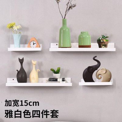 家柏饰(CORATED)客厅墙上置物架卧室壁挂电视背景墙装饰架一字实木板简约现代书架 雅白色四件套