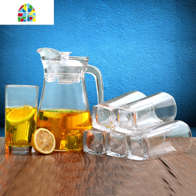 家用透明冷水壶盛水杯子冰箱扎壶凉水杯加厚鸭嘴壶玻璃大容量套装 FENGHOU 1个鸭嘴壶+6个直身杯凉水壶