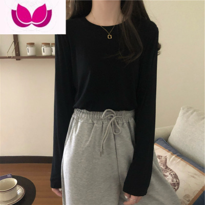 七斓黑色打底衫女装长袖内搭冬修身上衣服2023新款百搭t恤ins潮