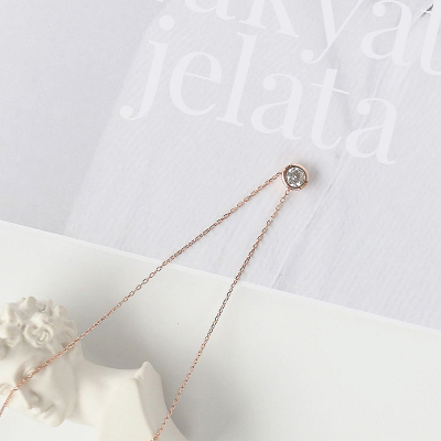 简约仿真钻项链S925纯银锁骨链圆形镶石玫瑰金色银项链日韩流行送女朋友老婆情人节七夕生日礼物