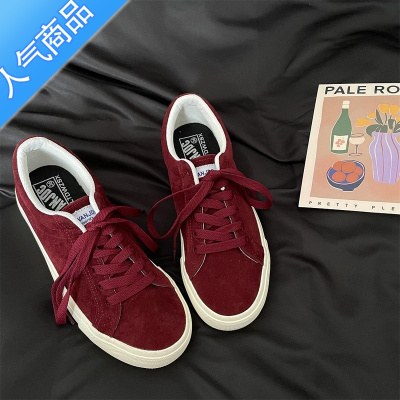 SUNTEK酒红色帆布鞋女2023年秋季低帮情侣滑板鞋百搭小众休闲鞋子男ins