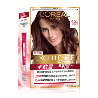 欧莱雅(LOREAL)卓韵霜三重养护护发染发霜#4.25(紫红褐棕色)(不伤发染发膏染发剂 遮白盖白 男女通用)