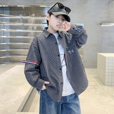 男童格子衬衫长袖春秋新款韩版儿童秋装上衣男孩衬衣薄款痞帅