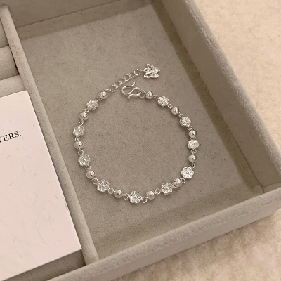 s999纯银花朵桃花蝴蝶手链轻奢小众精致温柔高颜值学生党银饰送女朋友老婆情人节七夕生日礼物