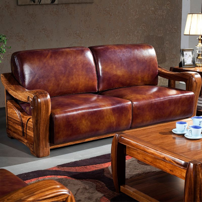 中式全实木沙发乌金木真皮沙发客厅组合123沙发实木家具