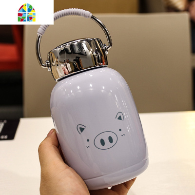 手提不锈钢保温杯小巧迷你可爱学生喝水杯子创意卡通儿童大肚水壶 FENGHOU 蓝色230ml小熊款W706-2