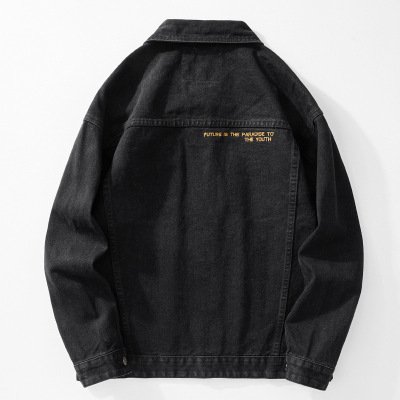 |秋季牛仔外套男高级感刺绣经典百搭黑色显瘦大码牛仔夹克