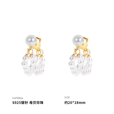 925纯银母贝珍珠手作后挂耳钉女耳环耳饰银针个性创意小众送女朋友老婆情人节七夕生日礼物