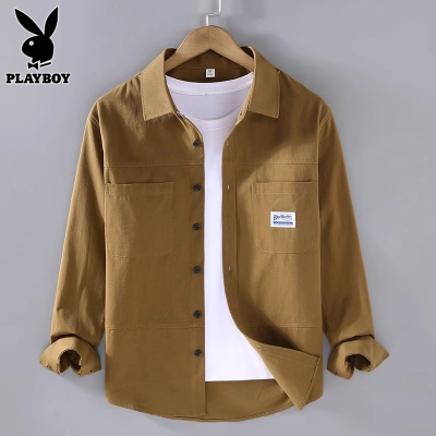 花花公子长袖衬衫男士上衣服春秋季新款纯棉休闲工作服衬衫外套男款