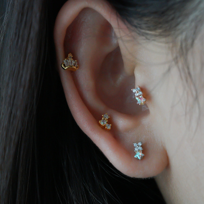 jda韩国进口超迷你小巧星星弧形皇冠耳骨钉耳蜗钉单只旋转球堵送女朋友老婆情人节七夕生日礼物