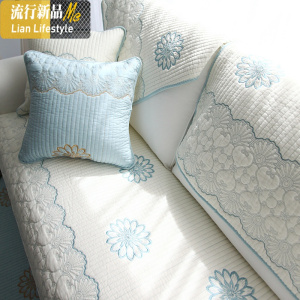 白色刺绣北欧定制客厅组合沙发坐垫棉沙发垫子四季通用订制飘窗 三维工匠
