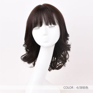 瑞贝卡假发女中长卷发大波浪齐肩锁骨发空气刘海蓬松自然时尚头套 深棕色