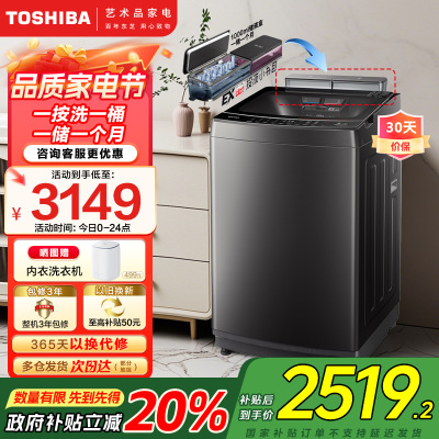 东芝(TOSHIBA)波轮洗衣机全自动投液小书包10公斤大容量不弯腰设计直驱变频电机以旧换新DB-10T16DT