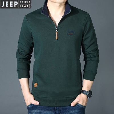 JEEP SPIRIT吉普套头纯棉卫衣男秋冬半拉链立领时尚长袖套头衫