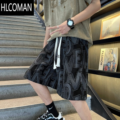 HLCOMAN夏季短裤男美式高街ulzzang潮牌灯芯绒中裤子直筒学生运动五分裤