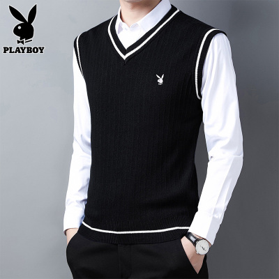 花花公子毛衣男士V领马甲针织衫秋冬季坎肩背心马夹外套男装秋款