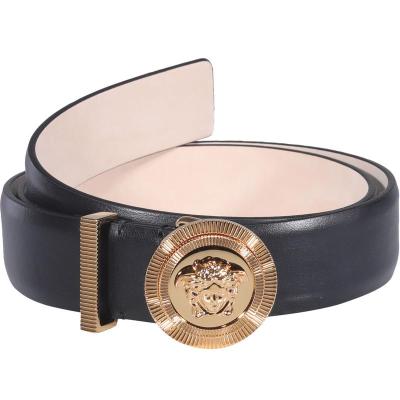 Versace小牛皮金属扣装饰腰带时尚百搭黑色腰带