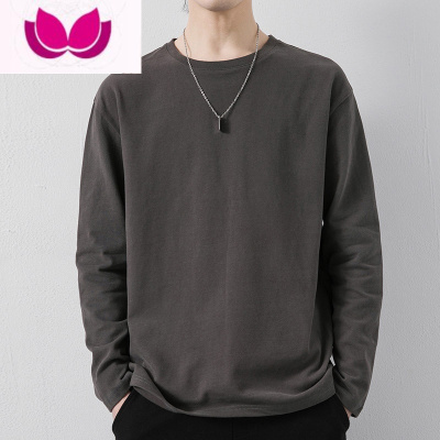 七斓春季长袖t恤男2023新款圆领纯色打底衫薄款学生休闲上衣男t潮