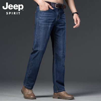 JEEP SPIRIT吉普春夏薄款直筒牛仔裤男裤蓝色直筒型中腰男士牛仔裤长裤
