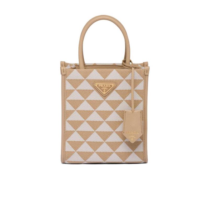 普拉达(PRADA)Symbole提花迷你单肩包织物皮革拼接可调节肩带小巧