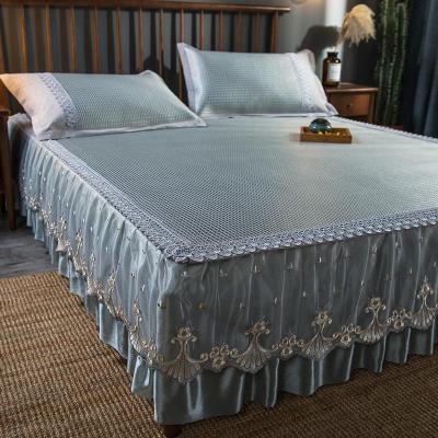 美帮汇夏季双面冰丝藤席凉席三件套床裙1.5m1.8米席2.0床双人空调席子