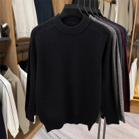 重磅加厚粗针半高领毛衣男2025冬季新款提花纯色保暖男士针织衫