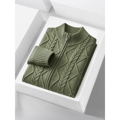 2025秋冬新款男士半高领拉链开衫青年商务休闲菱形保暖外套