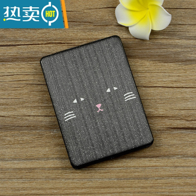 敬平可爱猫咪翻盖便携小镜子随身镜化妆镜迷你方形双面闪黑色折叠镜子便携式用镜 花痴猫(两面正常显示)