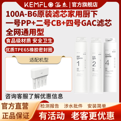 溢泰康富乐KEMFLO 100A-B6净水机原装滤芯家用厨下一号PP+二号CB+四号GAC滤芯套装