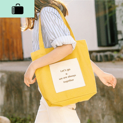 原宿风简约字母印花帆布单肩包女大容量学生文艺手提袋森系购物袋NEW LAKE女士单肩包