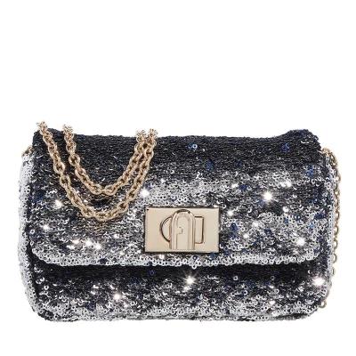 FURLA女士迷你斜挎包软质暗银色时尚百搭配饰链条刺绣手提单肩包