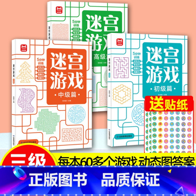 迷宫游戏[初+中+高]级篇 [正版]迷宫游戏训练书初级中级高级进阶版带贴纸3—4-5-6岁儿童专注力训练注意力训练思维训