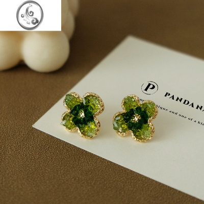 JiMi茉莉清晨高级显白薄荷绿色水晶花朵串珠耳钉气质甜美度假耳饰夏季