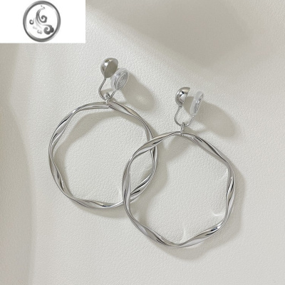 JiMi银色无痛高级感圈圈耳夹女无耳洞修脸显瘦蚊香盘耳饰夸张耳钉耳环