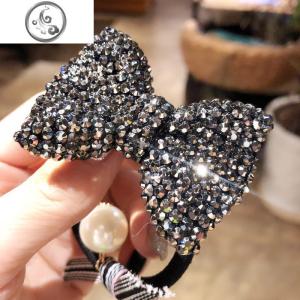 满钻发圈韩国新款蝴蝶结镶钻头绳丸子头扎头发皮筋皮套韩版头饰品 JiMi 枪黑满钻蝴蝶结发圈