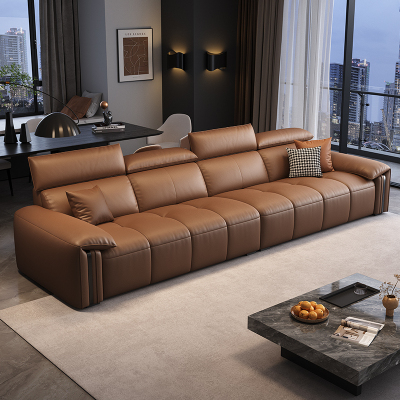 真皮沙发头层牛皮意式极简现代轻奢直排皮艺沙发-卡尔适花弄影