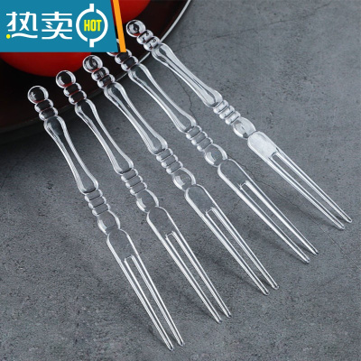 敬平水果叉子透明高端蛋糕叉KTV塑料彩色水果签加厚竹节插商用 竹节叉3000支装透明