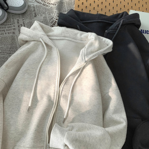 加绒加厚连帽开衫卫衣女冬季大码拉链外套女保暖口袋上衣女装