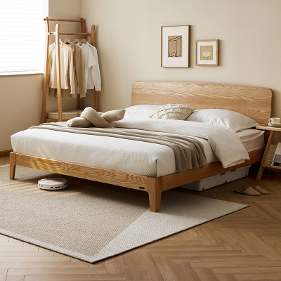 全友家居 全木床原木风双人床现代简约主卧室大床家具