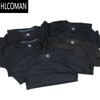 HLCOMAN透气快干!夏简约纯色圆领速干跑步运动休闲薄款户外短袖T恤男装