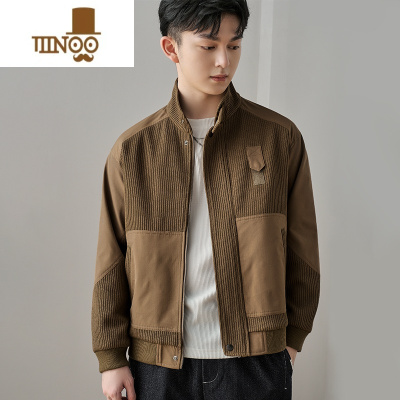 YANXU立领外套男韩版潮流宽松百搭休闲针织拼接皱春装上衣夹克