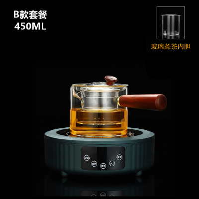 乐么电陶炉煮茶家用迷你功夫养生蒸煮茶器小电热泡茶机光波电磁炉智能保温防干烧[绿色+B款耐高温玻璃壶]