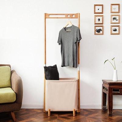 森美人原创竹实木衣帽架落地衣架创意脏衣篮挂衣架落地卧室衣帽架