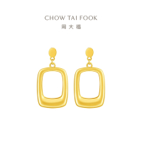 周大福时尚复古圆弧方形足金黄金耳环计价(工费:420元)EOF994精选