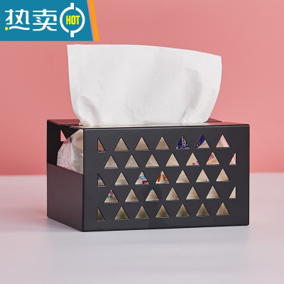 敬平简约纸巾盒磁吸冰箱置物架创意北欧ins收纳盒家用客厅壁挂抽纸盒 桌面款-黑色小号